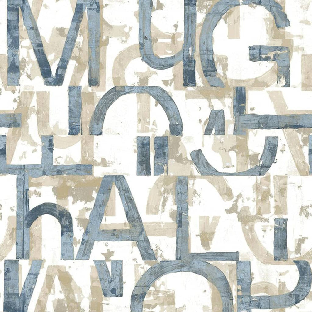 Noordwand behang vrienden koffie woorden en letters blauw en metallic