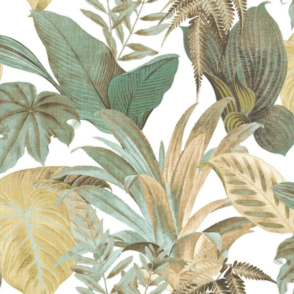 Noordwand behang topchic grote bladeren groen en beige