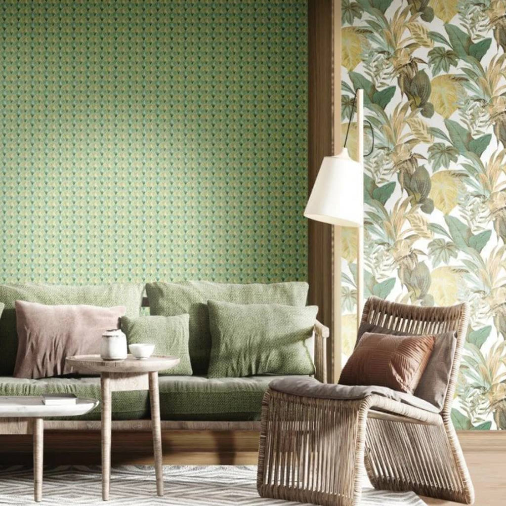 Noordwand behang topchic grote bladeren groen en beige