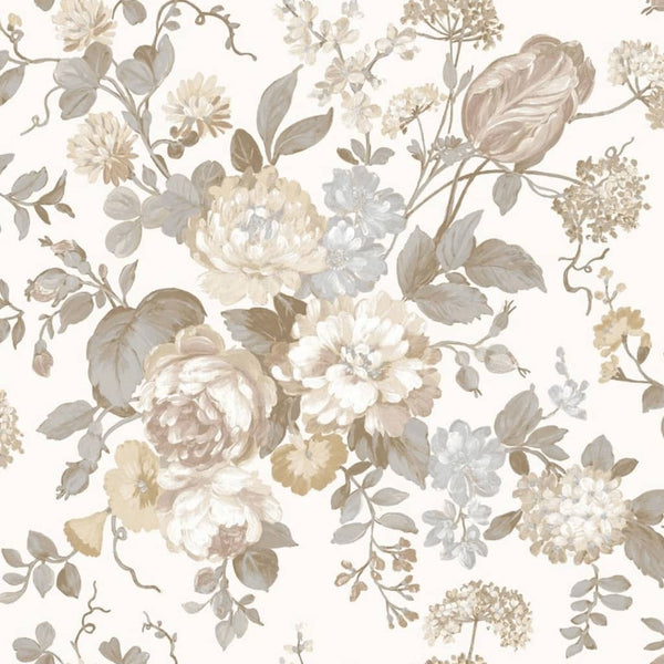 Noordwand behang blooming garden 6 big flowers beige en blauw