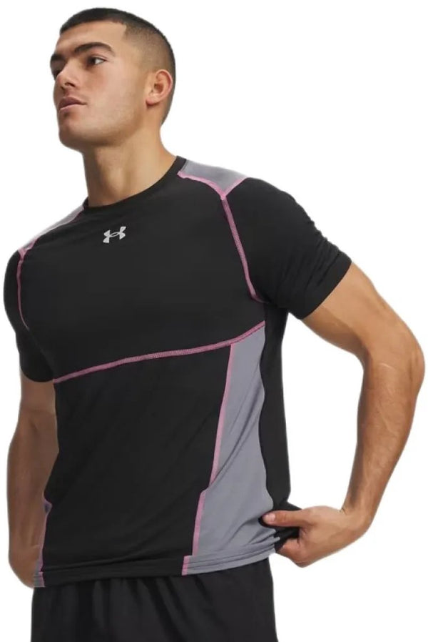 Under armour ua hg elite fitted ss-blk heren sportshirt - ultimate zwart pink frenzy reflective s