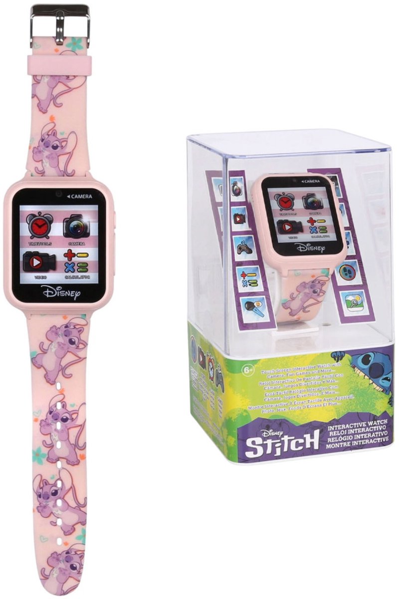 Accutime disney lilo stitch angels interactieve digitaal horloge met led scherm - cadeau - roze - met camera spelletjes