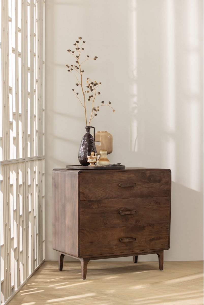 Woood liya ladekast - mango hout - donkerbruin - 90x90x50