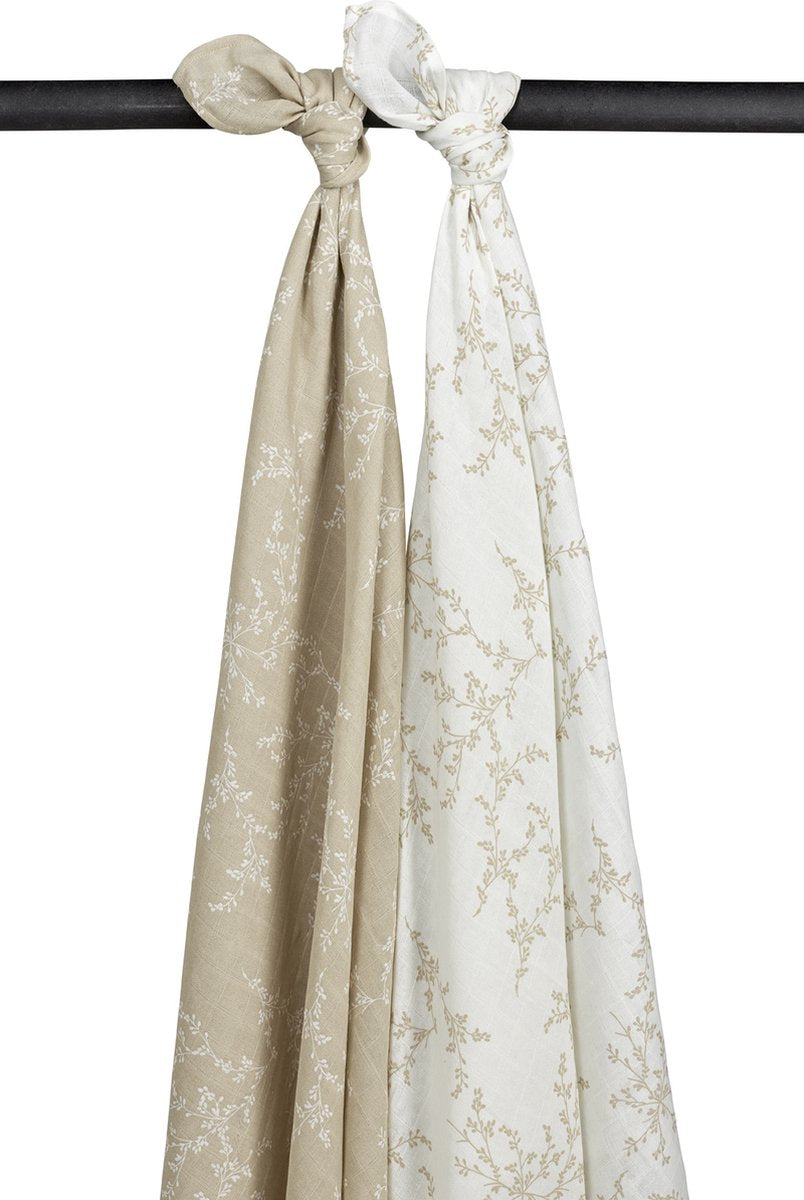 Meyco baby branches swaddle - 2-pack - hydrofiel - sand - 120x120cm