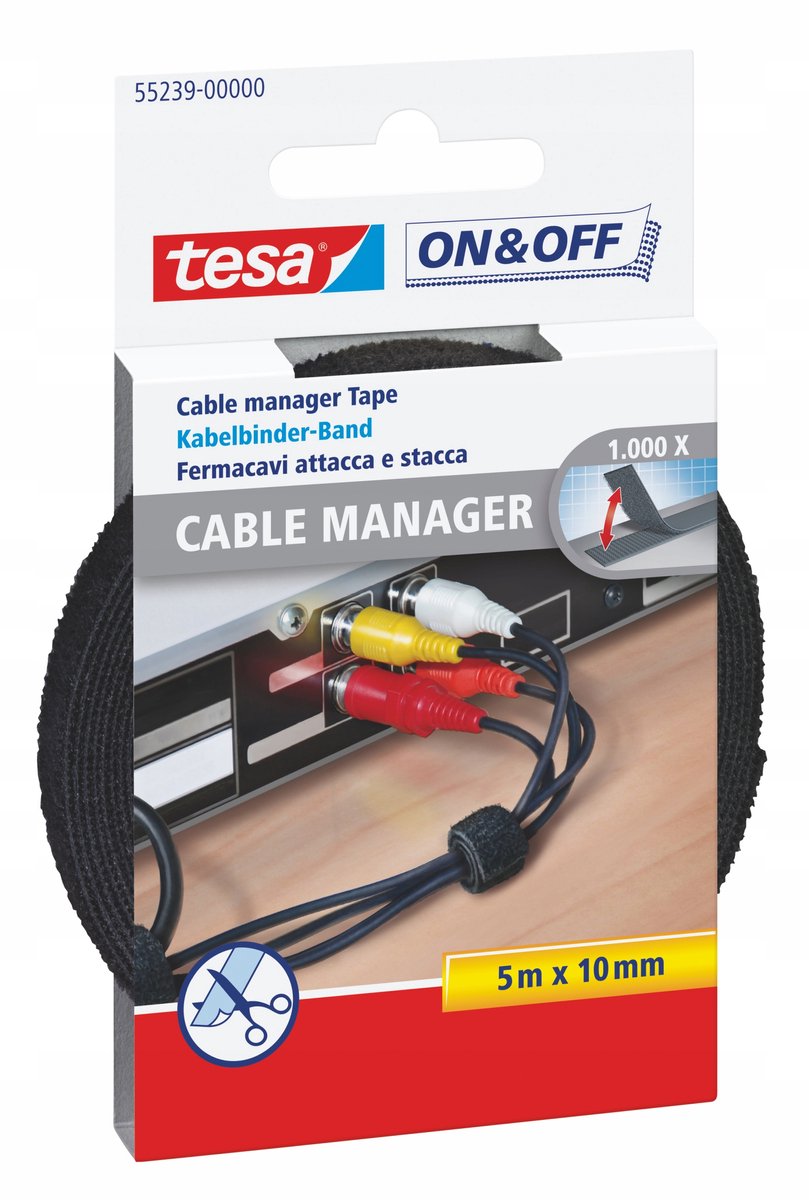 Tesa on off 55239-00-00 klittenband kabelbinder om te bundelen haak- en lusdeel (l x b) 5000 mm x 10 mm zwart 1 stuk(