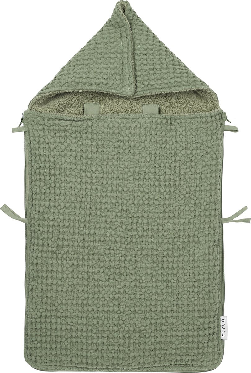 Meyco baby wafel teddy voetenzak - olive green - 40x82cm