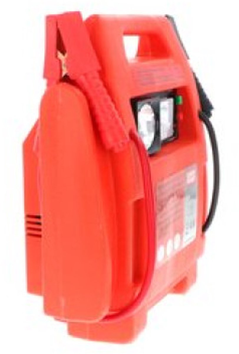 Carpoint jumpstarter – 12 volt –met luchtcompressor - piekvermogen 400a – opladen met 230 volt of 12 volt adapter – maximale druk compressor 18 bar 260 psi – ingebouwde led verlichting – afmeting 365x345x175mm