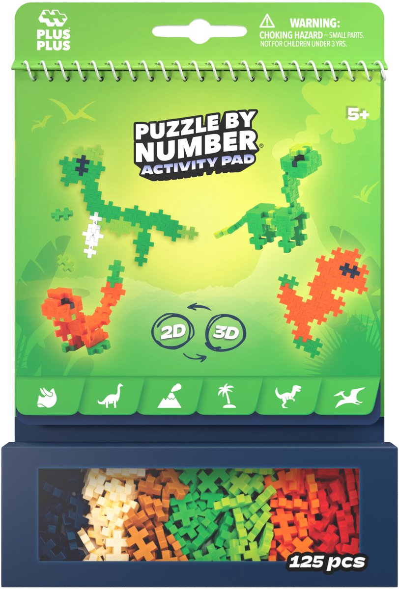Plus-plus activity pad dinosaurs puzzle by number – bouwspeelgoed dinosaurus – constructiespeelgoed – set met bouwstenen – 4347 vanaf 5 jaar