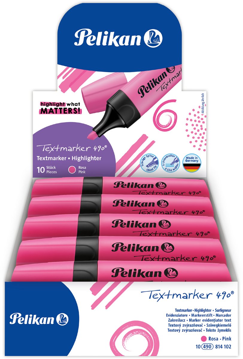 Pelikan textmarker 490 - markeerstift - roze - 10 stuks