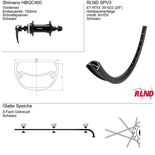 Roland voorwiel 30-622 28 zwart schijfrem centerlock qr spv3 shimano hb-qc400