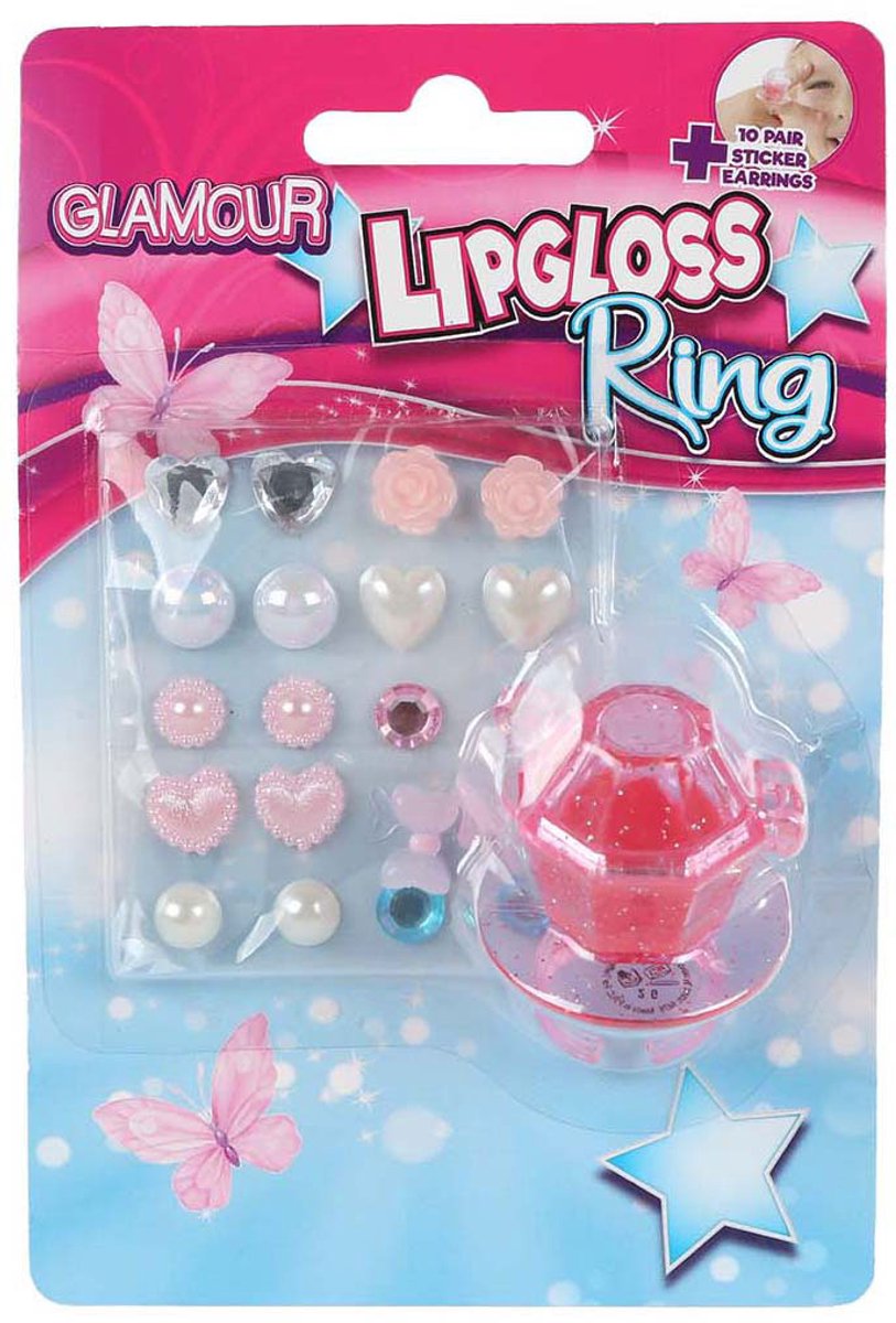 Van manen lipgloss ring en oorring stickers - glamour speelgoedset voor kinderen.