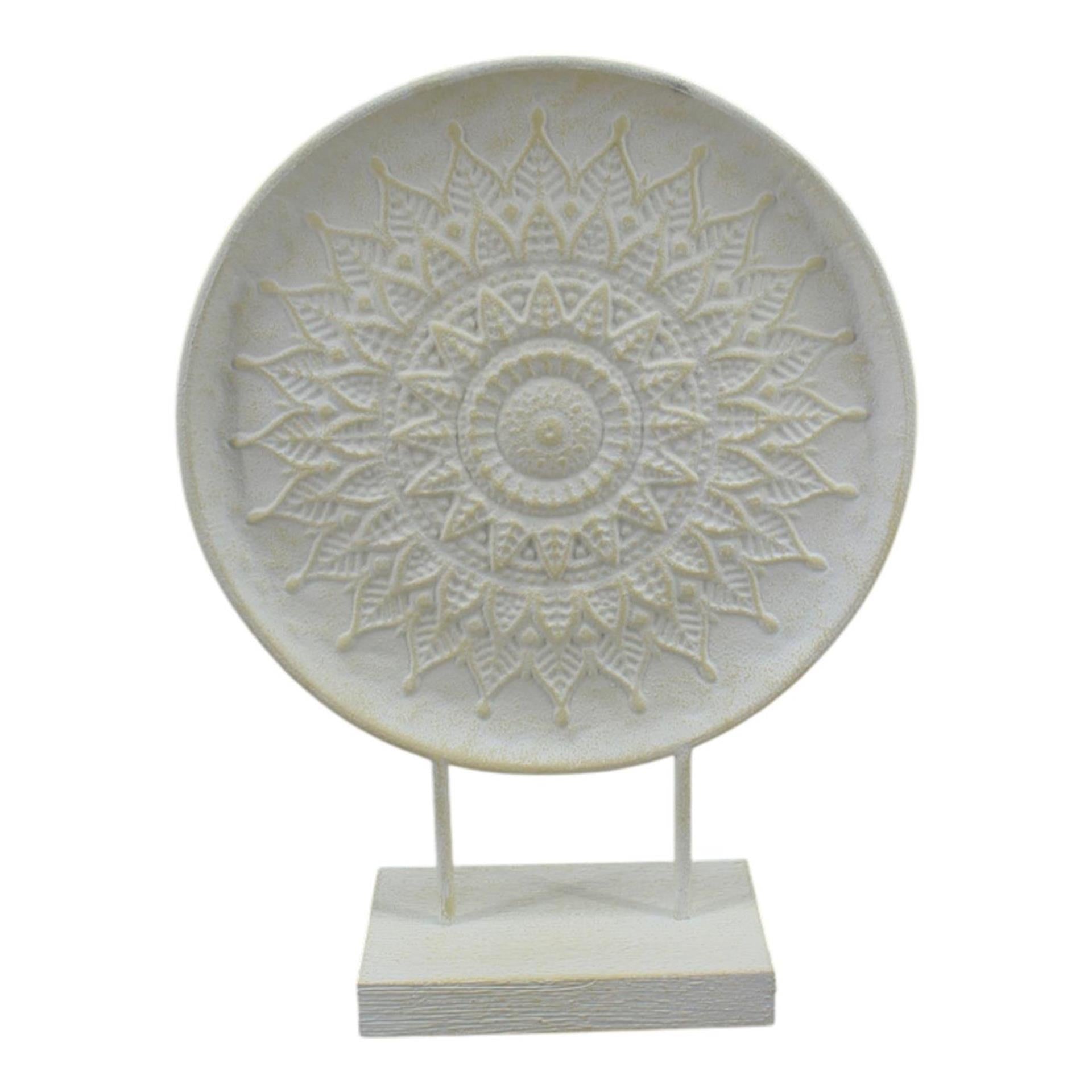Mansion atmosphere decoratie ornament op voet metaal crème 35x12x46,5cm