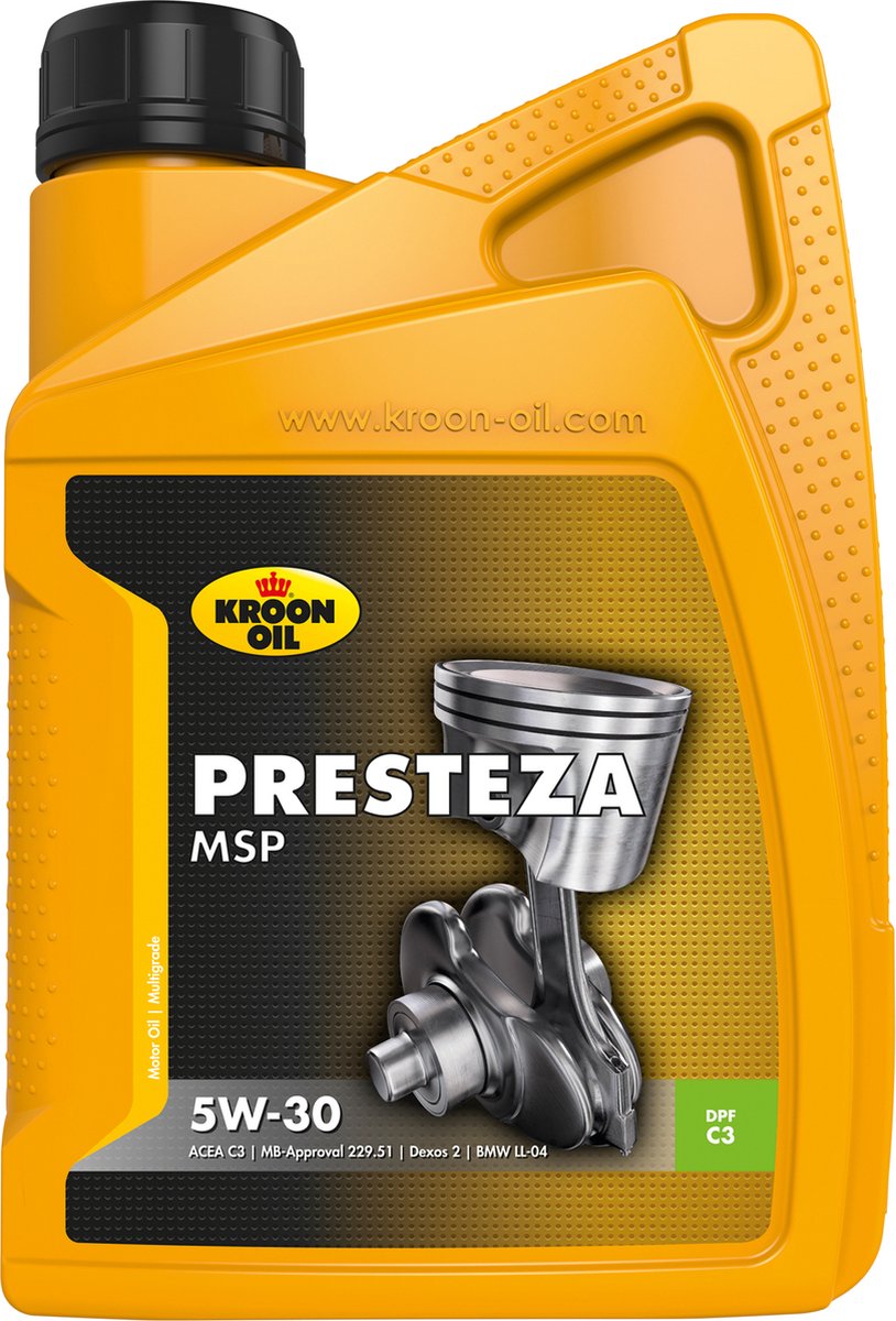 Kroon-oil presteza msp 5w-30 - synthetische motorolie - 1 liter - transparant