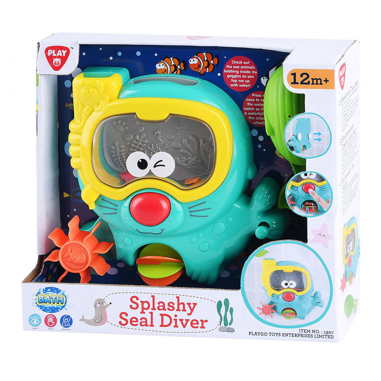 Speelbadspeelgoed spattende zeehond met duikbril