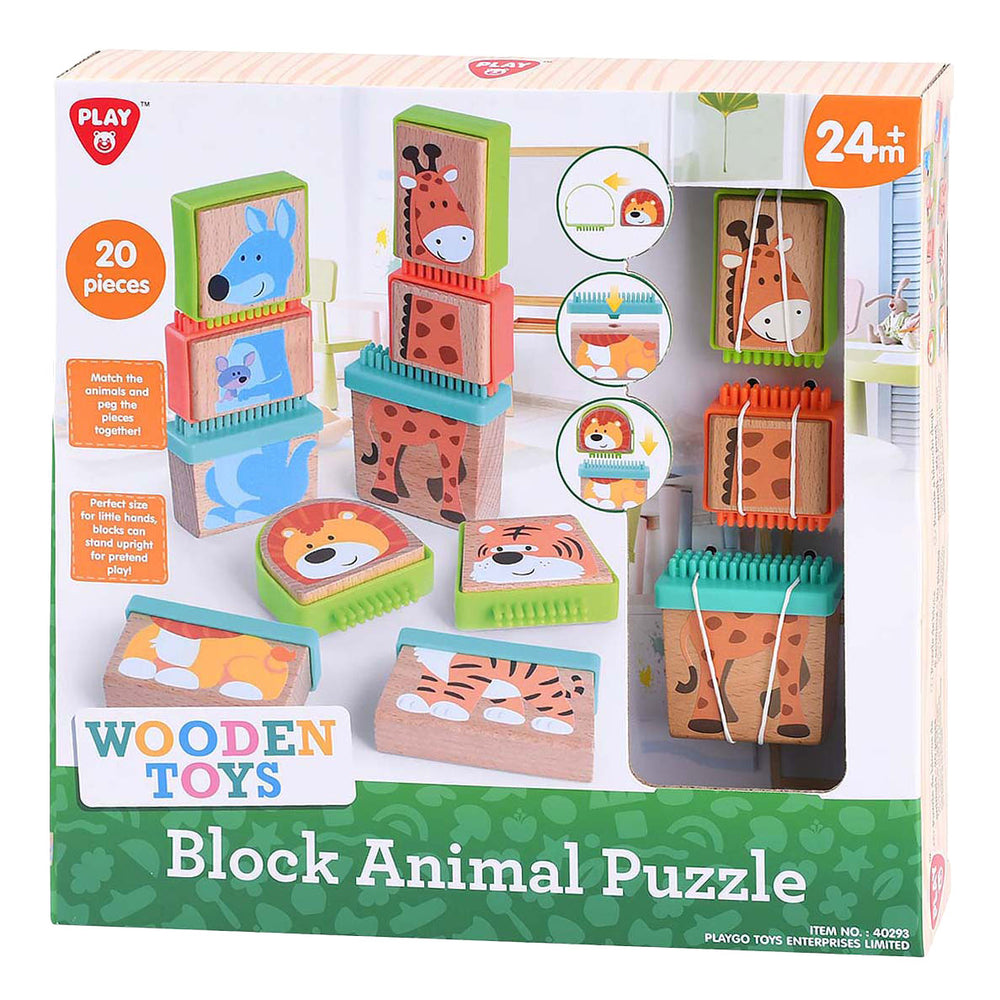 Speel houten blokpuzzel dieren, 20dlg.