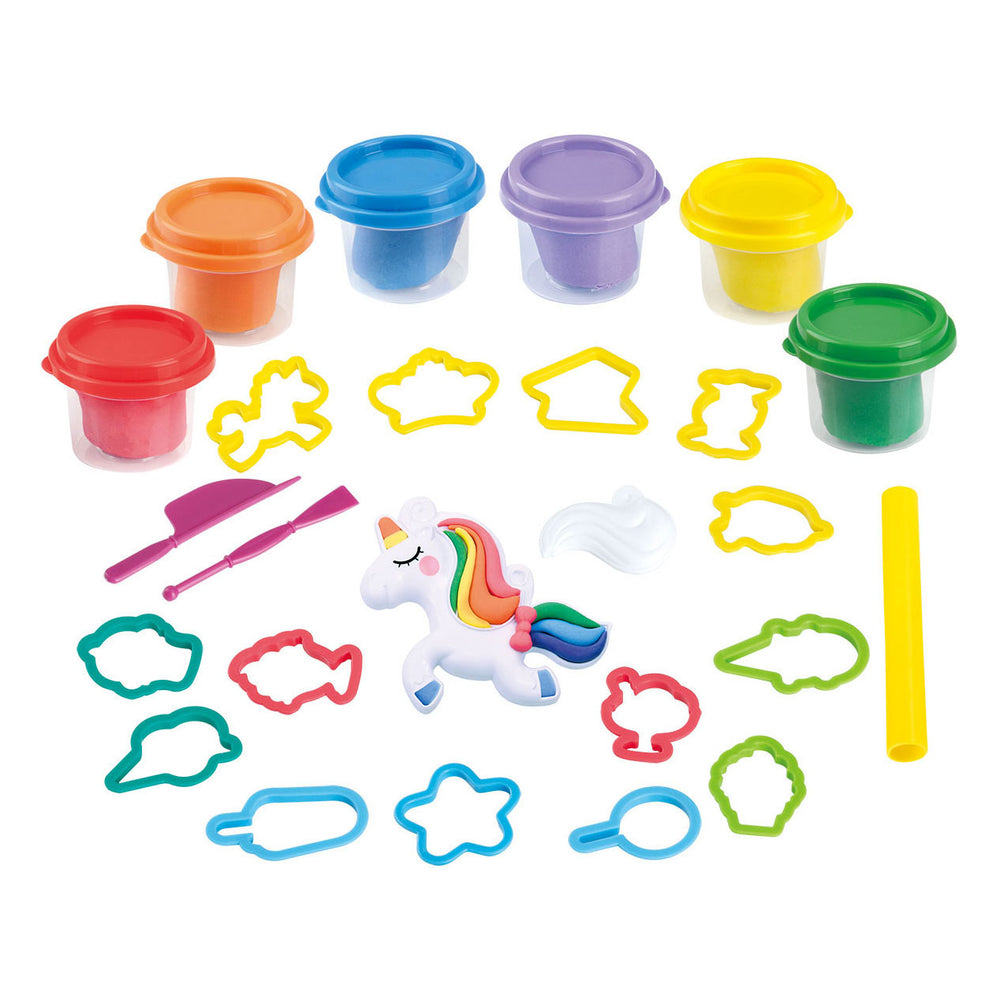 Speel eenhoorn kleiset, 6 kleipotjes