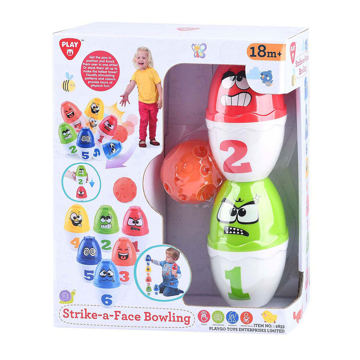 Playgo play bowlingset speelgoed met gezichten - kleurrijk kinderspel.