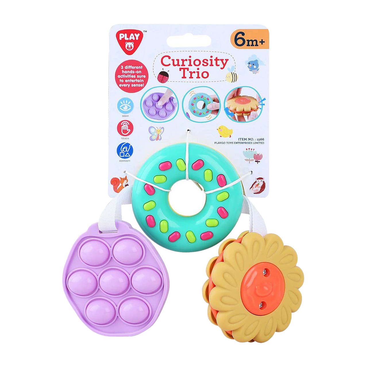 Speel sensorisch speelgoed bloem en donut en pop-it, 3dlg.