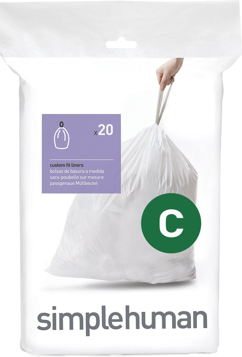 Simplehuman code c afvalzakken - 12 liter - 20 stuks - met trekband - wit