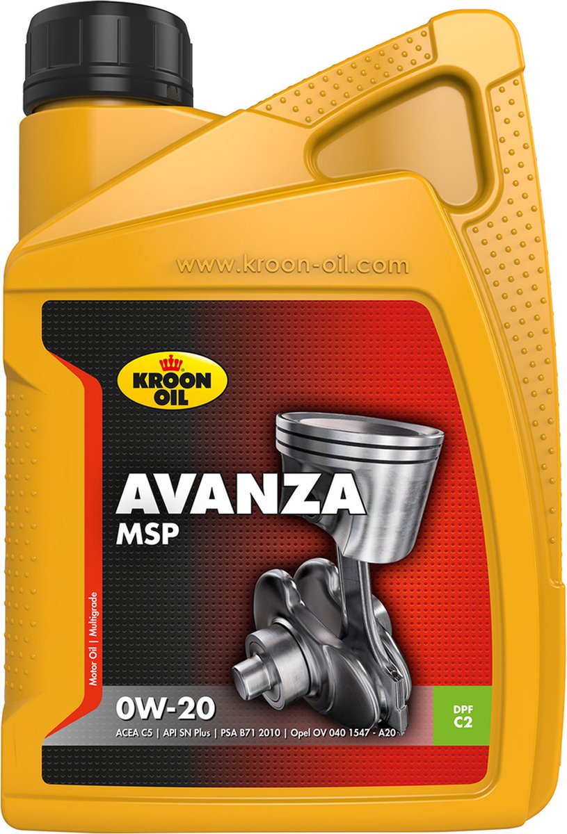 Kroon-oil avanza msp 0w-20 - synthetische motorolie - 1 liter - transparant