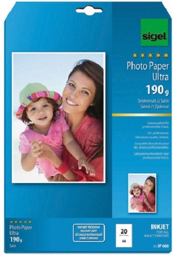 Sigel inkjet fotopapier ultra a4 zijdemat 190 grams 20 vel