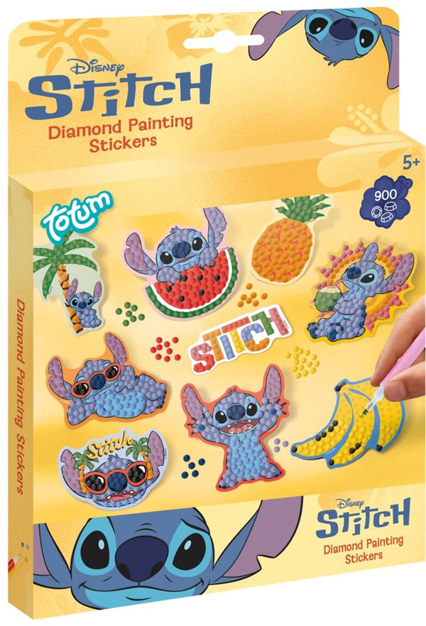 Totum disney stitch diamond painting stickers maken - 9 stuks - met 900+ steentjes - speelgoed kinderen - knutselen - voor meisjes en jongens - vanaf 5 jaar -