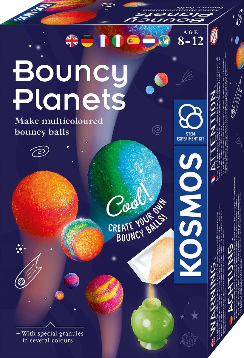 Kosmos bouncy planets - experimenteerset - maak je eigen stuiterballen in planeetvorm - creëer mars, jupiter, venus en saturnus - stem speelgoed - vanaf 8 jaar