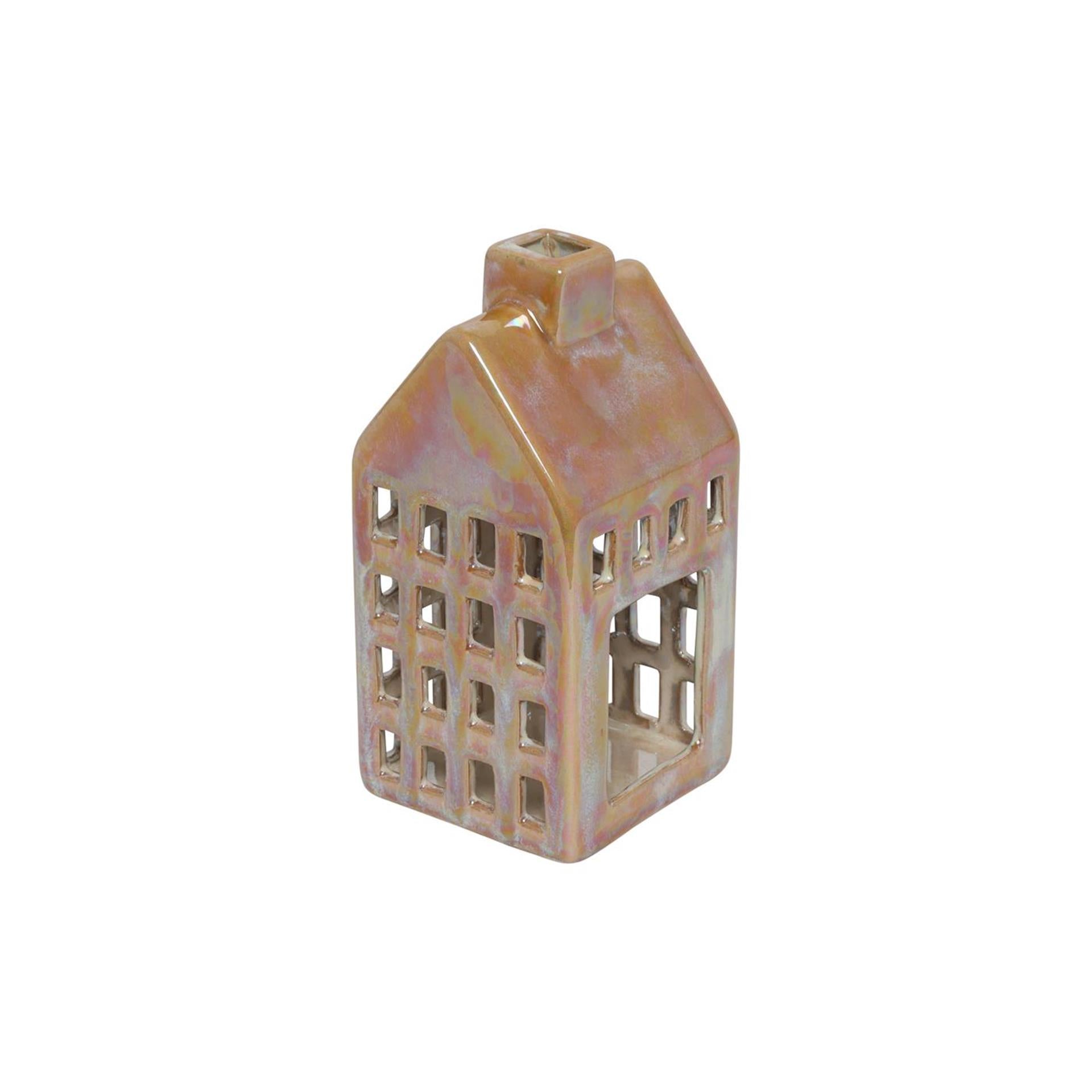 Countryfield donte theelicht huis geel 7,8x7,8x16cm