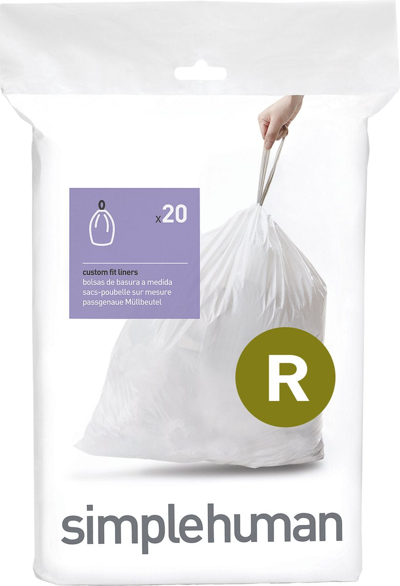 Simplehuman code r afvalzakken - 10 liter - 20 stuks - met trekband - wit