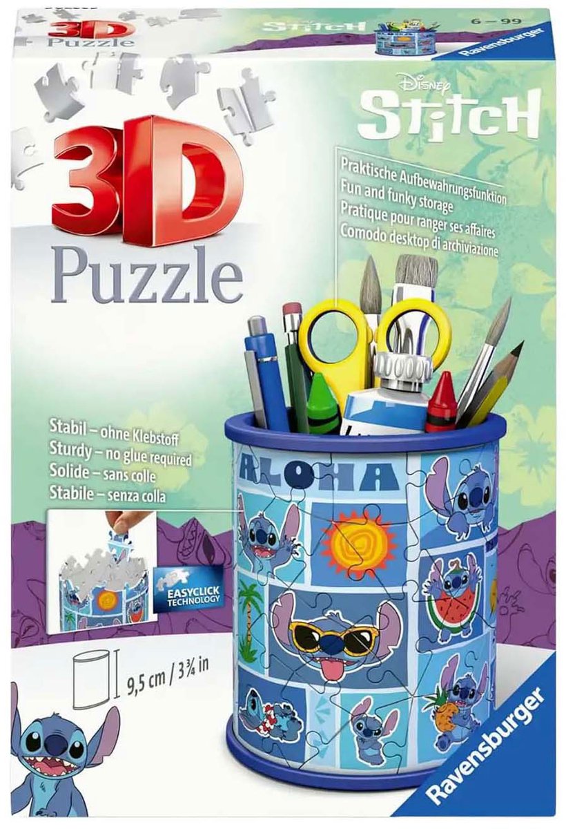 Ravensburger 3d puzzel disney stitch pennenhouder - 54 stukjes.