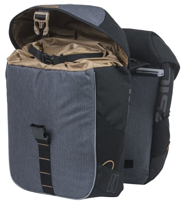 Basil dubbele fietstas miles mik 34 liter 13 x 26 x 35 cm - zwart grijs