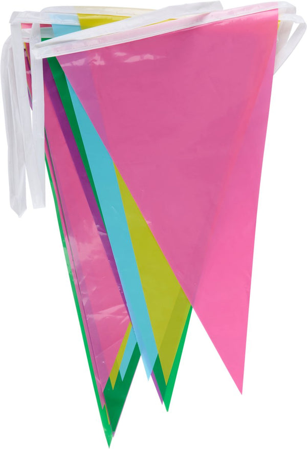 Merkloos sans marque no brand vlaggenlijn 8 meter - 20 gekleurde vlaggen - slinger voor binnen en buiten - feestdecoratie voor verjaardag, feest of evenement - gemaakt van pvc - eenvoudig op te hangen - meerkleurig