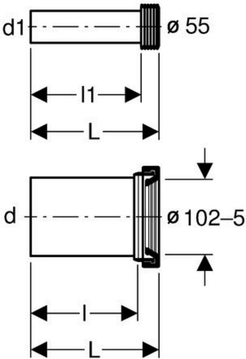 Geberit aansluitgarnituur pe 185mm afvoer 90mm toevoer 45mm