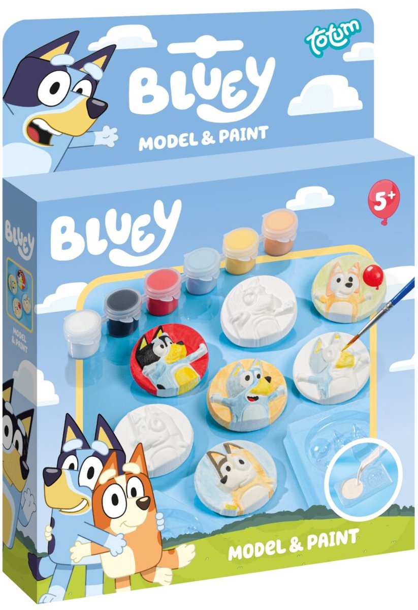 Totum bluey knutselset gips figuren gieten en beschilderen incl. verfstrip 6 kleuren - knutselen creatief speelgoed junior - model paint cadeautip