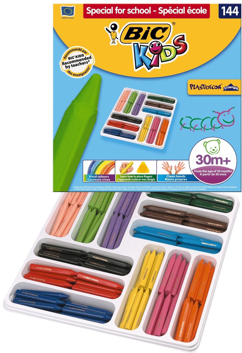 Bic kids plastidecor driehoek kleurkrijt, 144st.