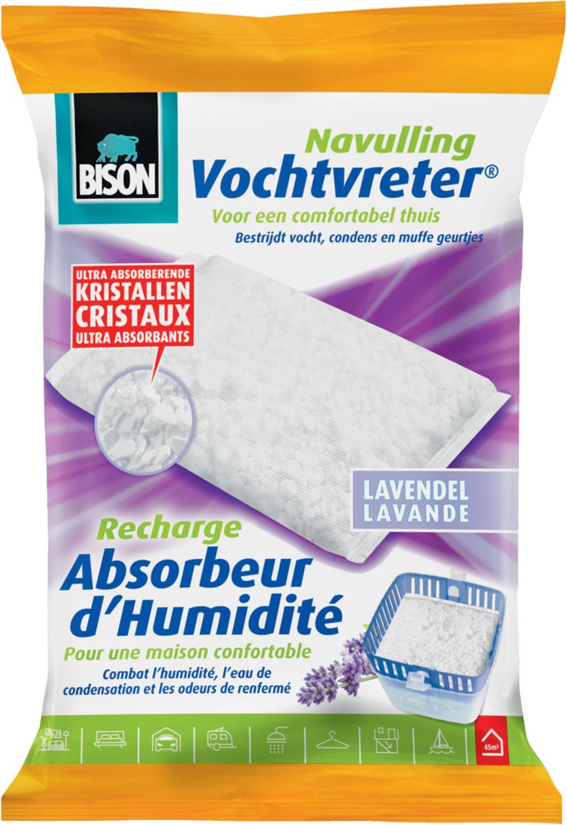 Bison vochtvreter® navulzak lavendel 450 g, lavendelgeur, geschikt voor vochtvreter®, bestrijd hoge luchtvochtigheid, geen batterij nodig, ook geschikt voor caravans en campers