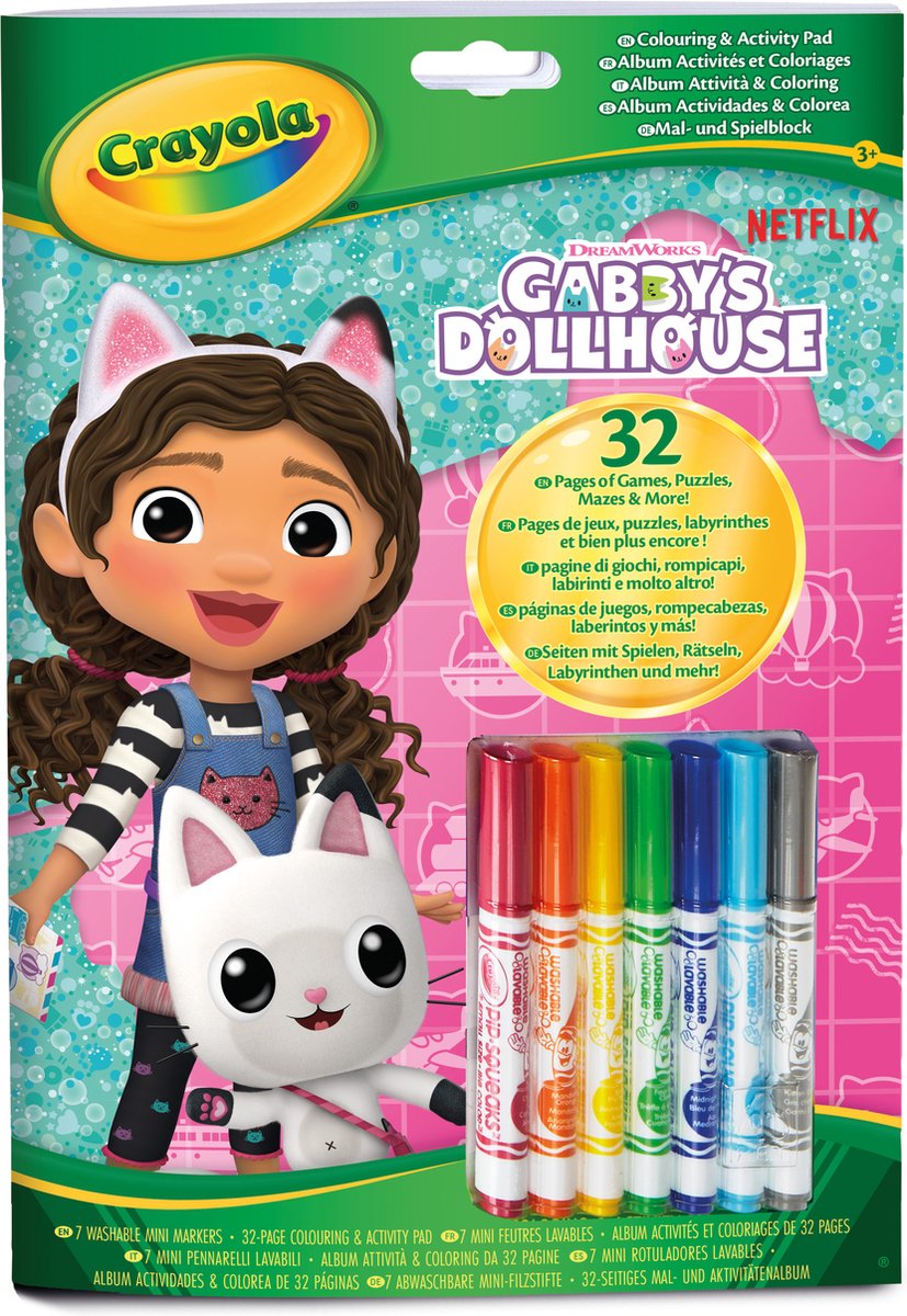 Crayola - kleurboek - gabby's poppenhuis - 32 kleurplaten en 7 mini uitwasbare viltstiften
