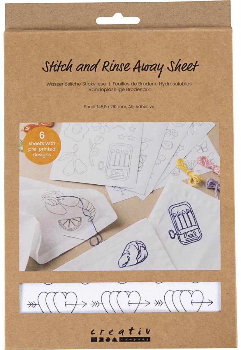 Creativ company wateroplosbare borduurvellen decoratieve dessins a5 6 vel