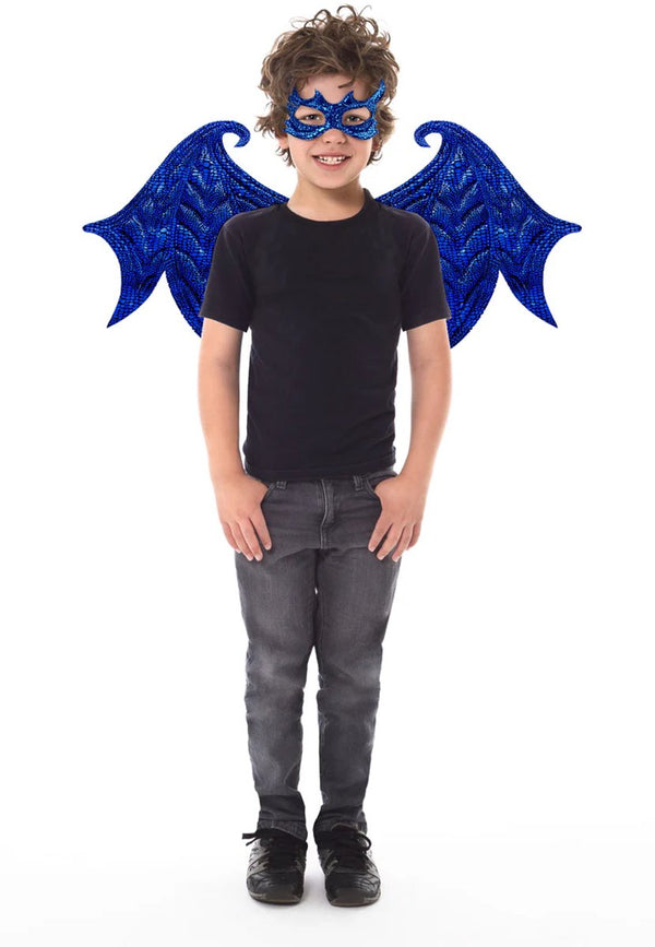 Little adventures - blauwe draak - vleugel en masker set one size