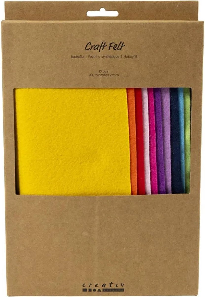 Creativ company hobbyvilt a4 dikte 2mm kleurrijk - 10st.
