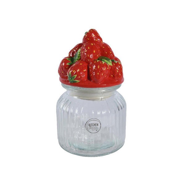 Decoris voorraadpot aardbei van glas aardewerk dia.11x19cm