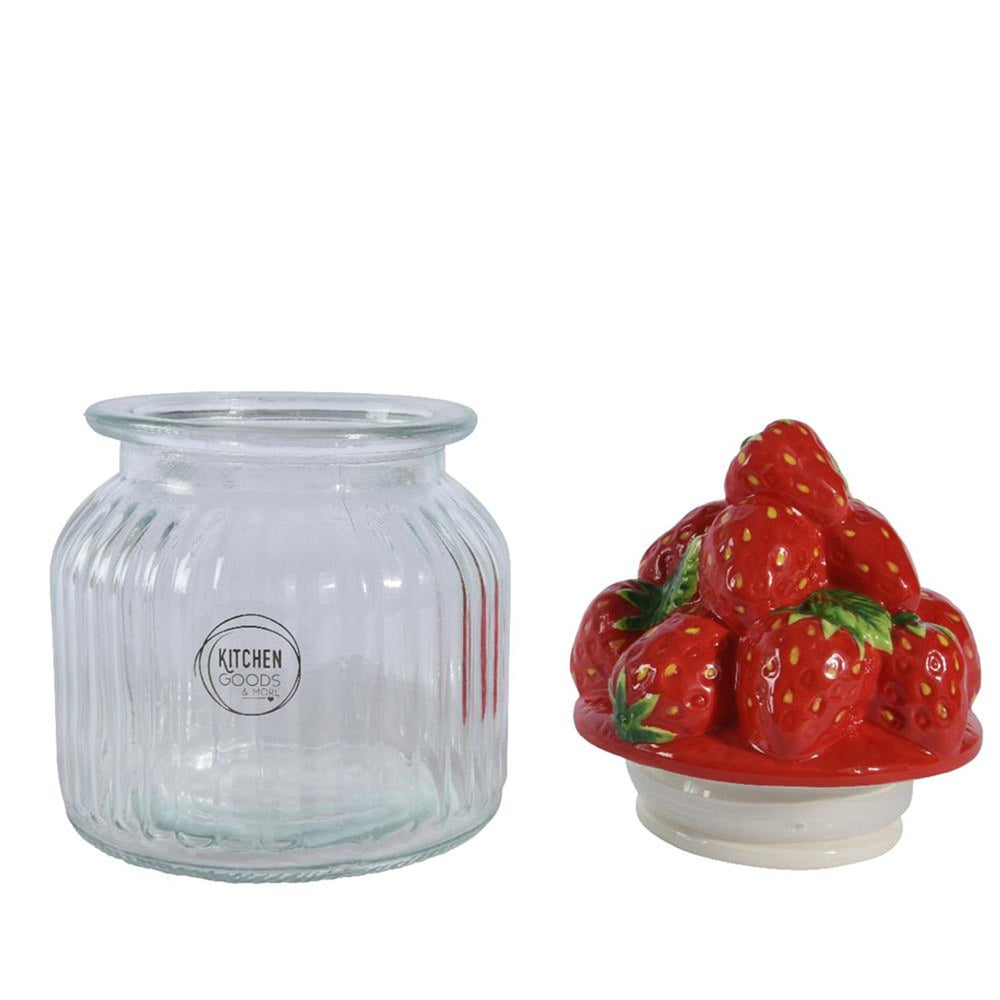 Decoris voorraadpot aardbei van glas aardewerk dia.11x19cm