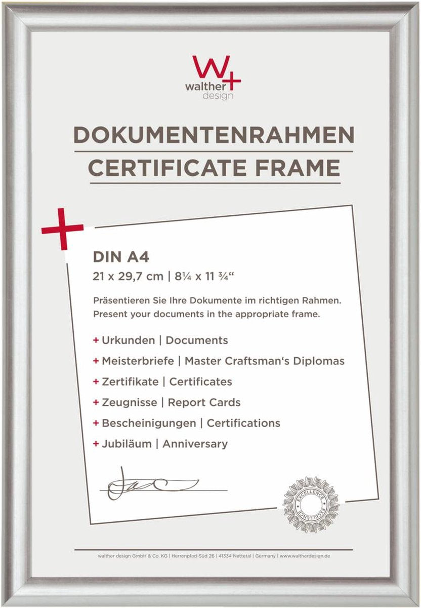 Walther trendstyle - kunststof lijst - fotoformaat 21x29.7 cm (din a4) - zilver