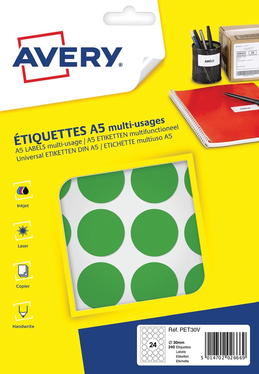 Avery etiket a5 30mm rond blister 240st groen