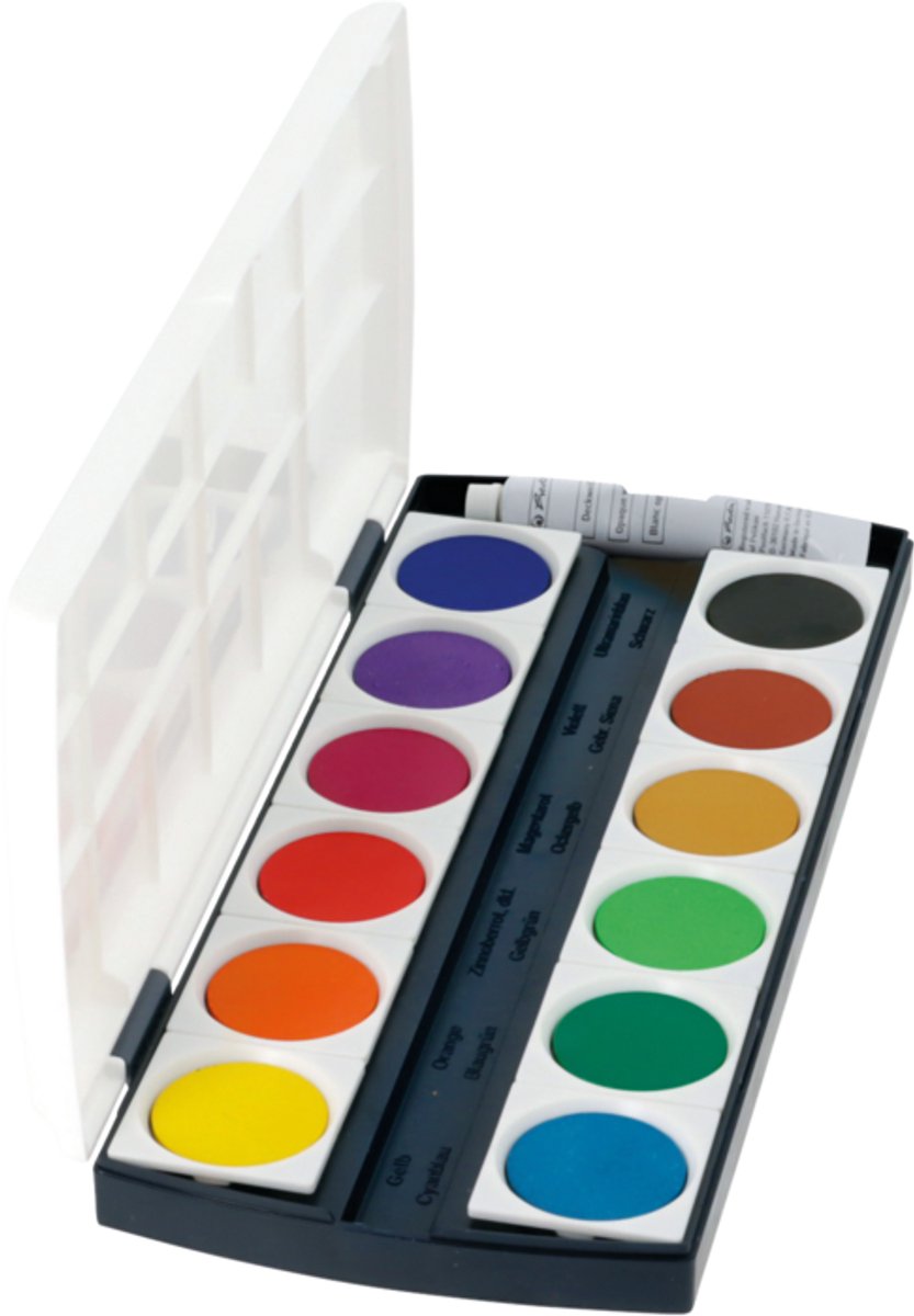Herlitz dekverfdoos - met mengpalet - 12 kleuren + tube dekwit