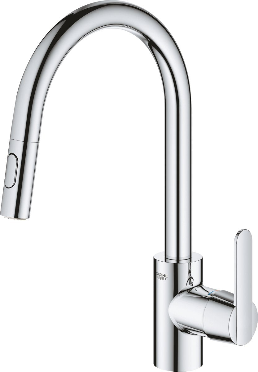 Grohe get keukenkraan - hoge uitloop - 360° draaibereik - met uittrekbare handdouche en 2 straalsoorten - chroom