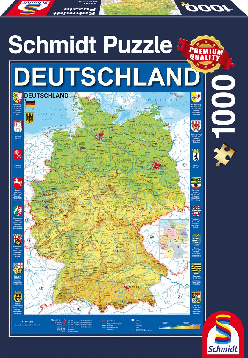 Schmidt - legpuzzel - kaart van duitsland - 1000 stukjes - volwassenen - vanaf 12 jaar