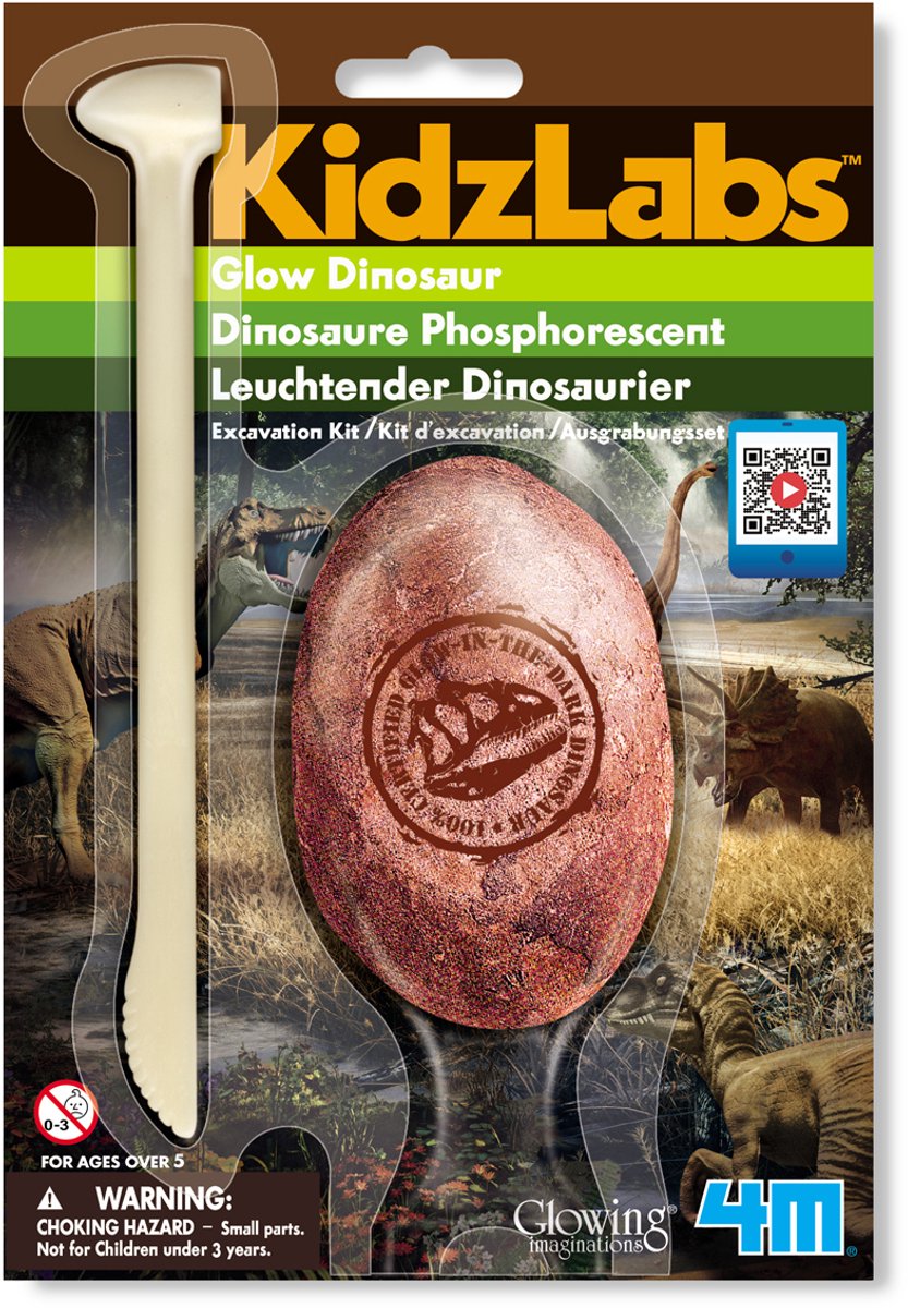 4m opgraafkit glow in the dark - dino - wetenschap en spel - 1 stuk - 6 variëteiten - kidzlabs - 5+