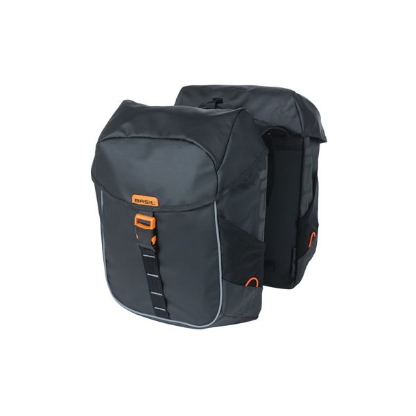 Basil Miles Tarpaulin - Dubbele fietstas, waterdicht, 34L, zwart oranje