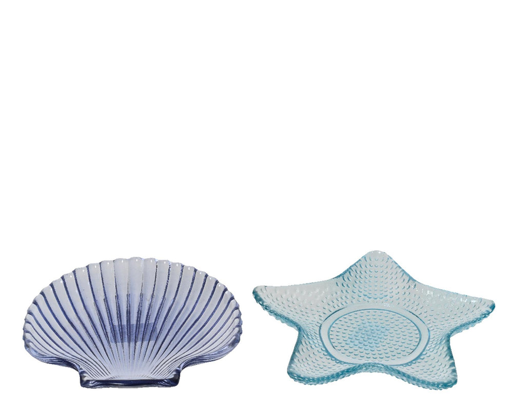 Decoris bord glas ø14cmh2cm schelp of ster blauw